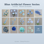 Blue Artificial Flowers – 14 Styles, Realistic Silk Flower Stems for Wedding & Party Decor