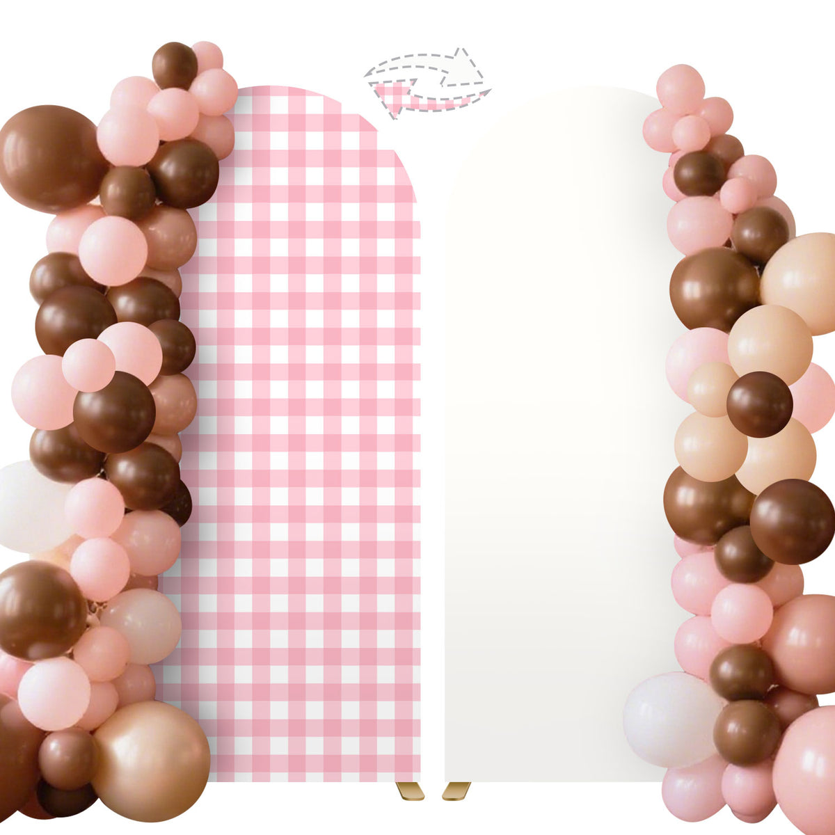 6.6FT Pink Checkered Arch Backdrop Cover – Gingham – Wedding & Party Decor