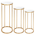 3-Piece Gold Metal Cylinder Pedestal Stand Set — Wedding Cake & Floral Display Columns for Parties & Events