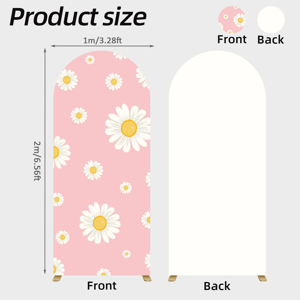 6.6FT Daisy Floral Arch Backdrop Cover – Pink & White – Wedding & Party Decor