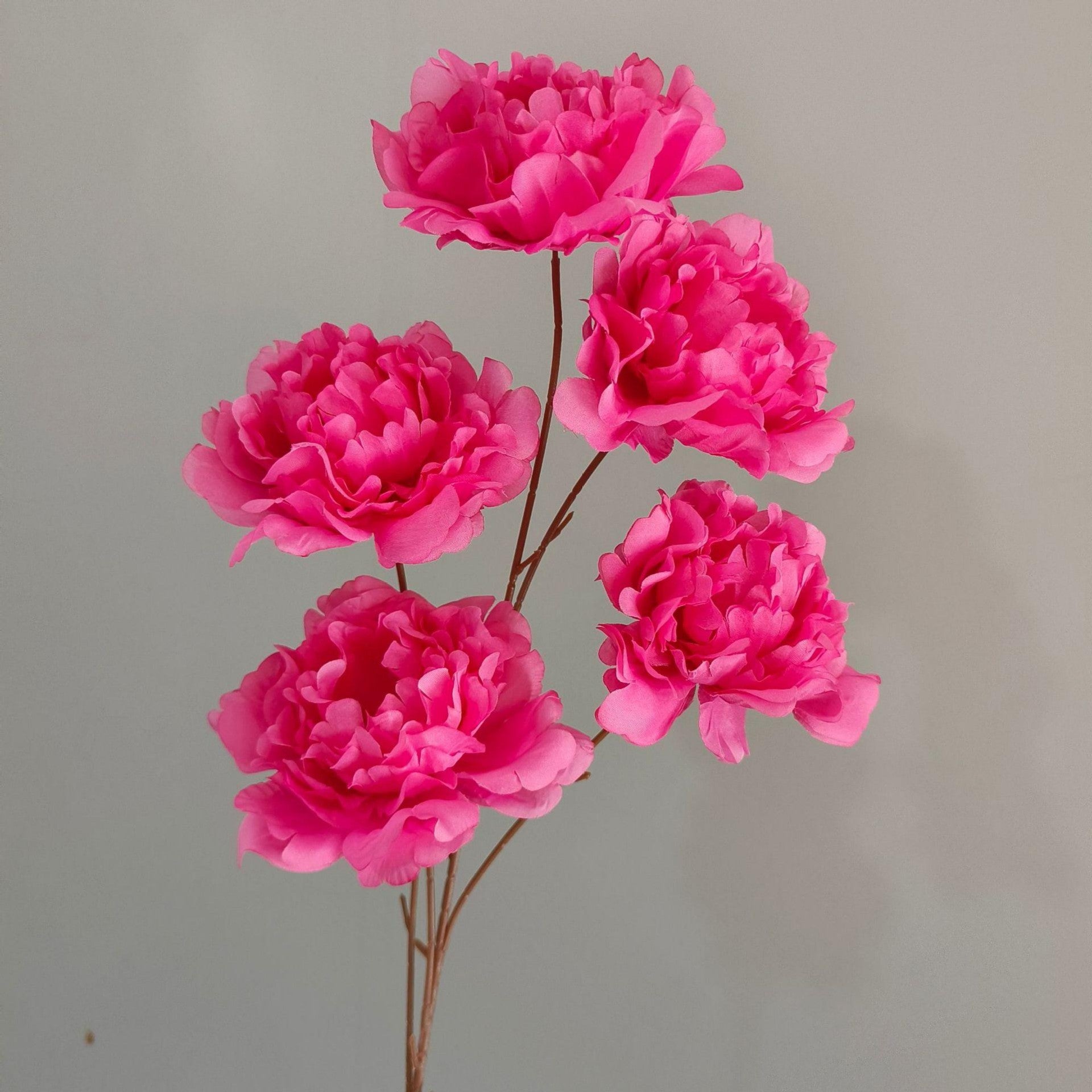 Rose Pink  5-Head Peony Artificial Flowers Stem- 66cm Faux Silk Wedding Bouquet Flower