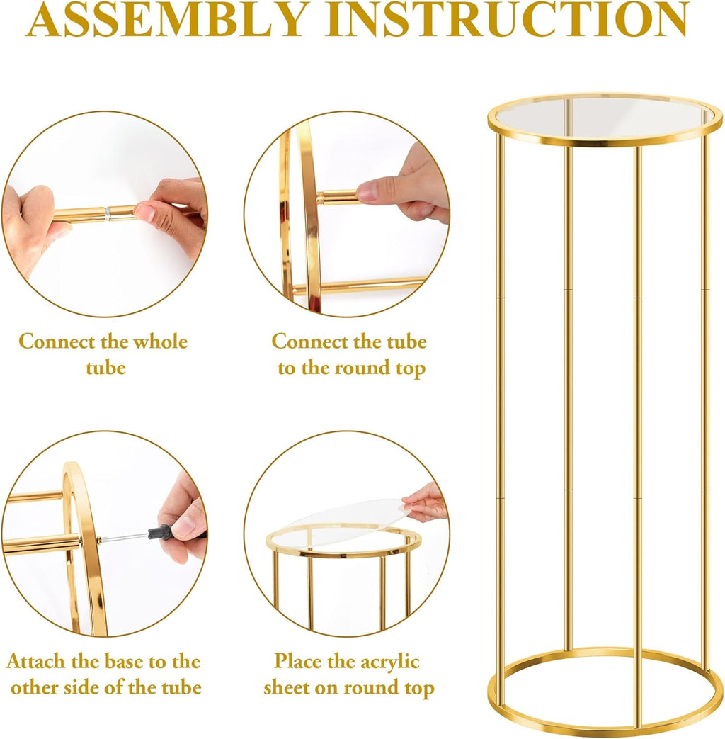 3-Piece Gold Metal Cylinder Pedestal Stand Set — Wedding Cake & Floral Display Columns for Parties & Events