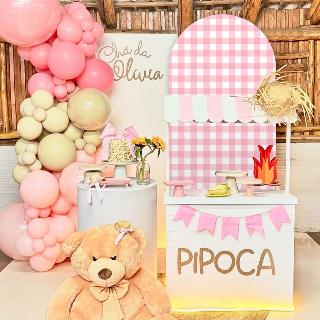 6.6FT Pink Checkered Arch Backdrop Cover – Gingham – Wedding & Party Decor
