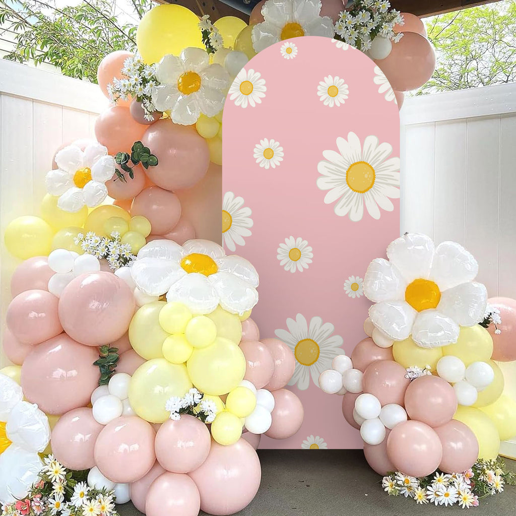 6.6FT Daisy Floral Arch Backdrop Cover – Pink & White – Wedding & Party Decor