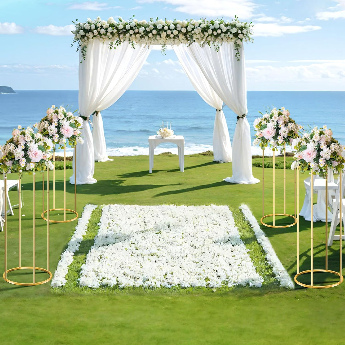 3-Piece Gold Metal Cylinder Pedestal Stand Set — Wedding Cake & Floral Display Columns for Parties & Events