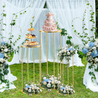 3-Piece Gold Metal Cylinder Pedestal Stand Set — Wedding Cake & Floral Display Columns for Parties & Events