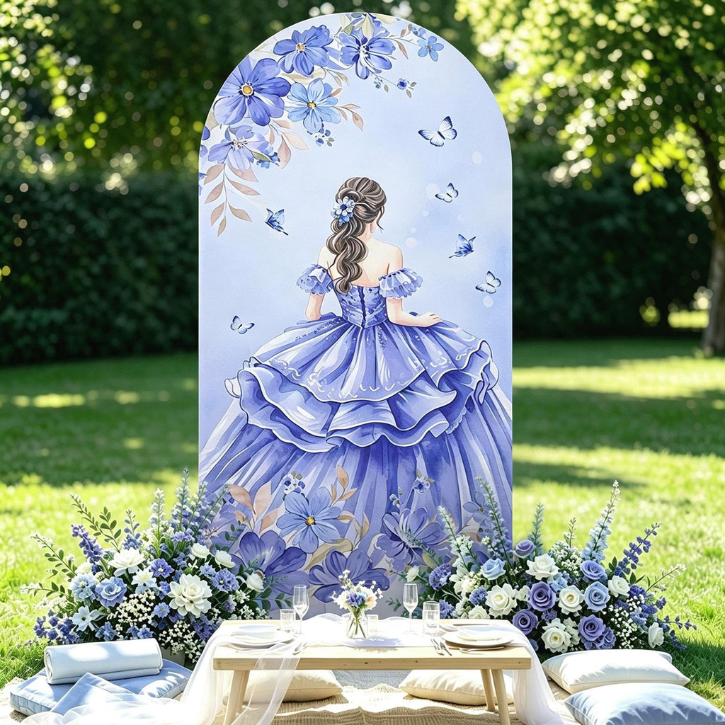 6.6FT Quinceañera Princess Arch Backdrop Cover – Lavender Purple / Navy Blue / Pink, Sweet 15 & 16 Party Decor