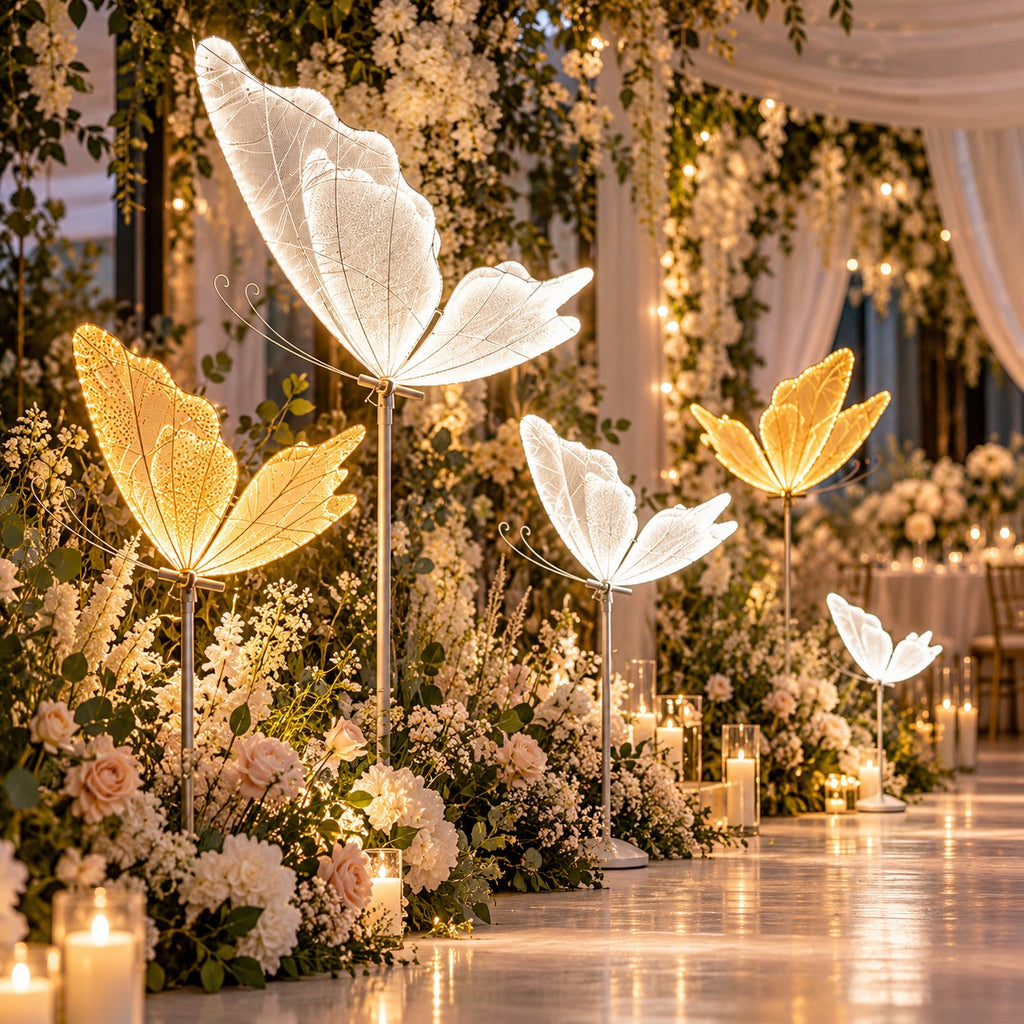 LED Butterfly Floor Lamp – 60/80/100CM, White & Warm Light, Lighted Butterfly Stand for Wedding, Party & Event Decor