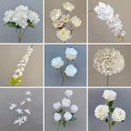White Faux Flowers Bulk Set – Artificial Hydrangea Rose Lily Peony Orchid – Wedding Event Floral Supplies