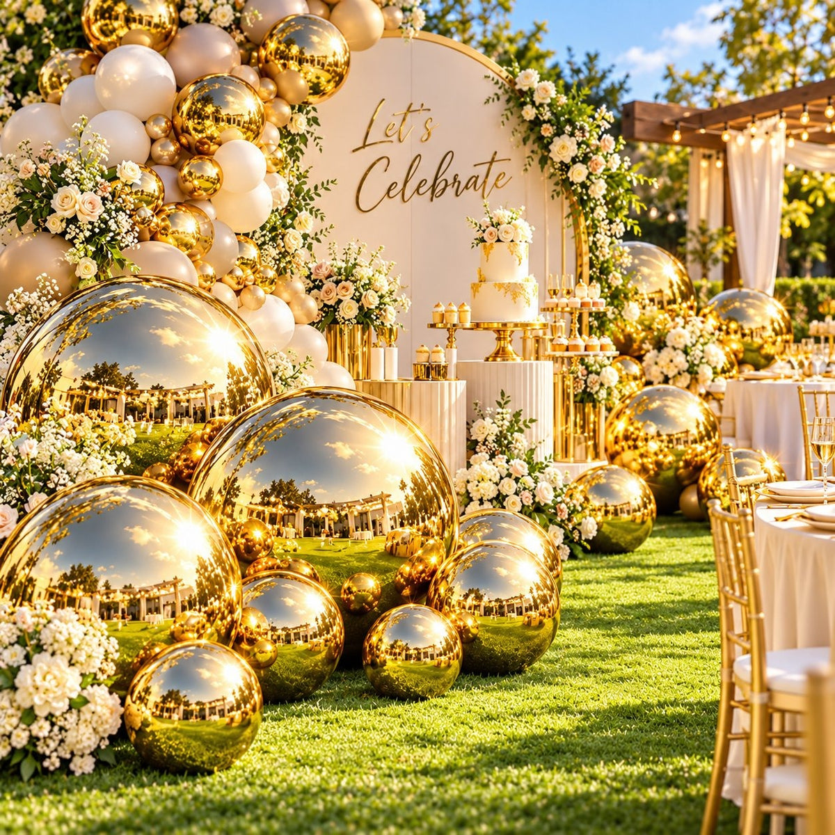 Gold Mirror Decorative Spheres – 15.7in to 59.1in Stainless Steel Reflective Balls for Wedding, Party & Event Decor