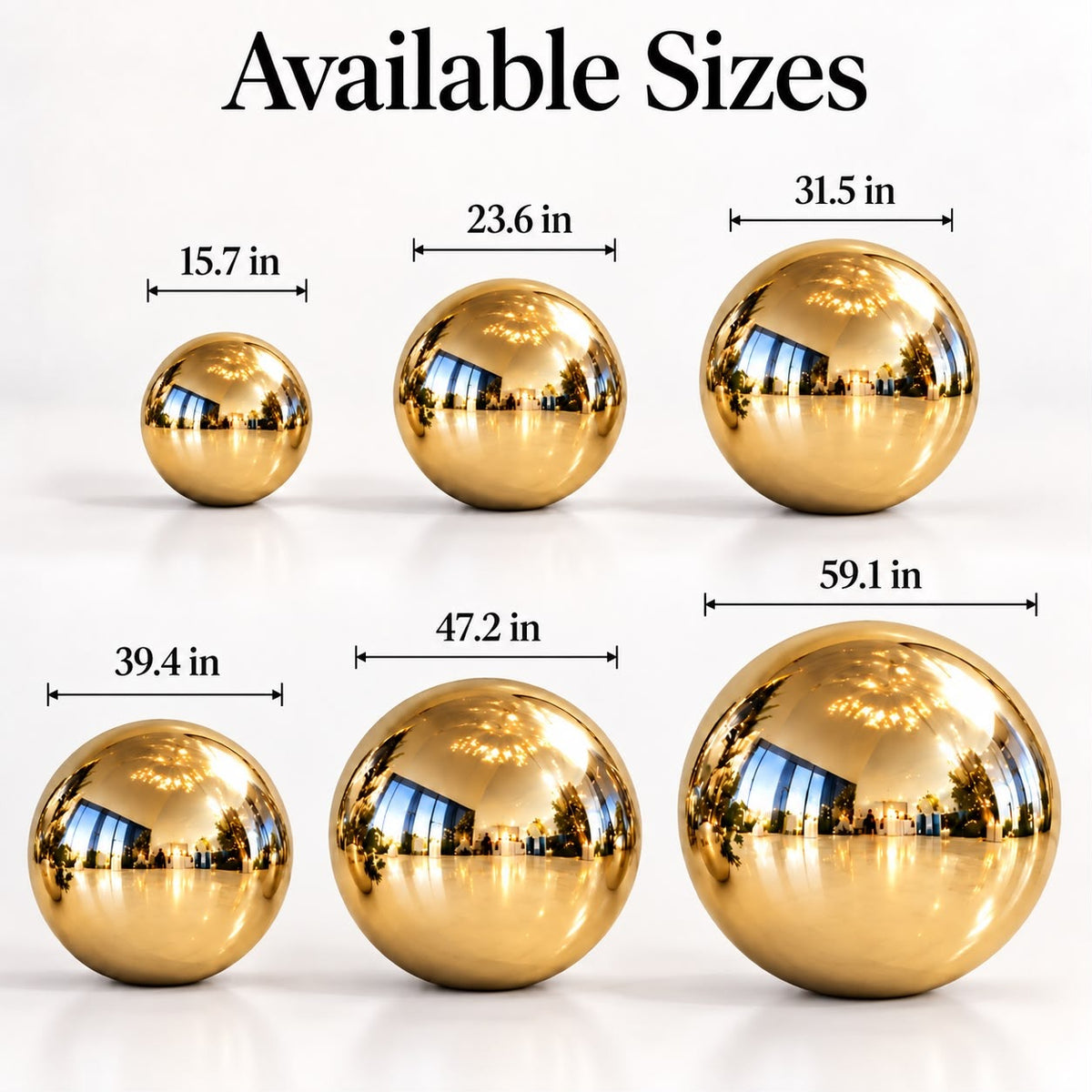 Gold Mirror Decorative Spheres – 15.7in to 59.1in Stainless Steel Reflective Balls for Wedding, Party & Event Decor