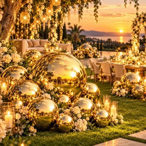 Gold Mirror Decorative Spheres – 15.7in to 59.1in Stainless Steel Reflective Balls for Wedding, Party & Event Decor