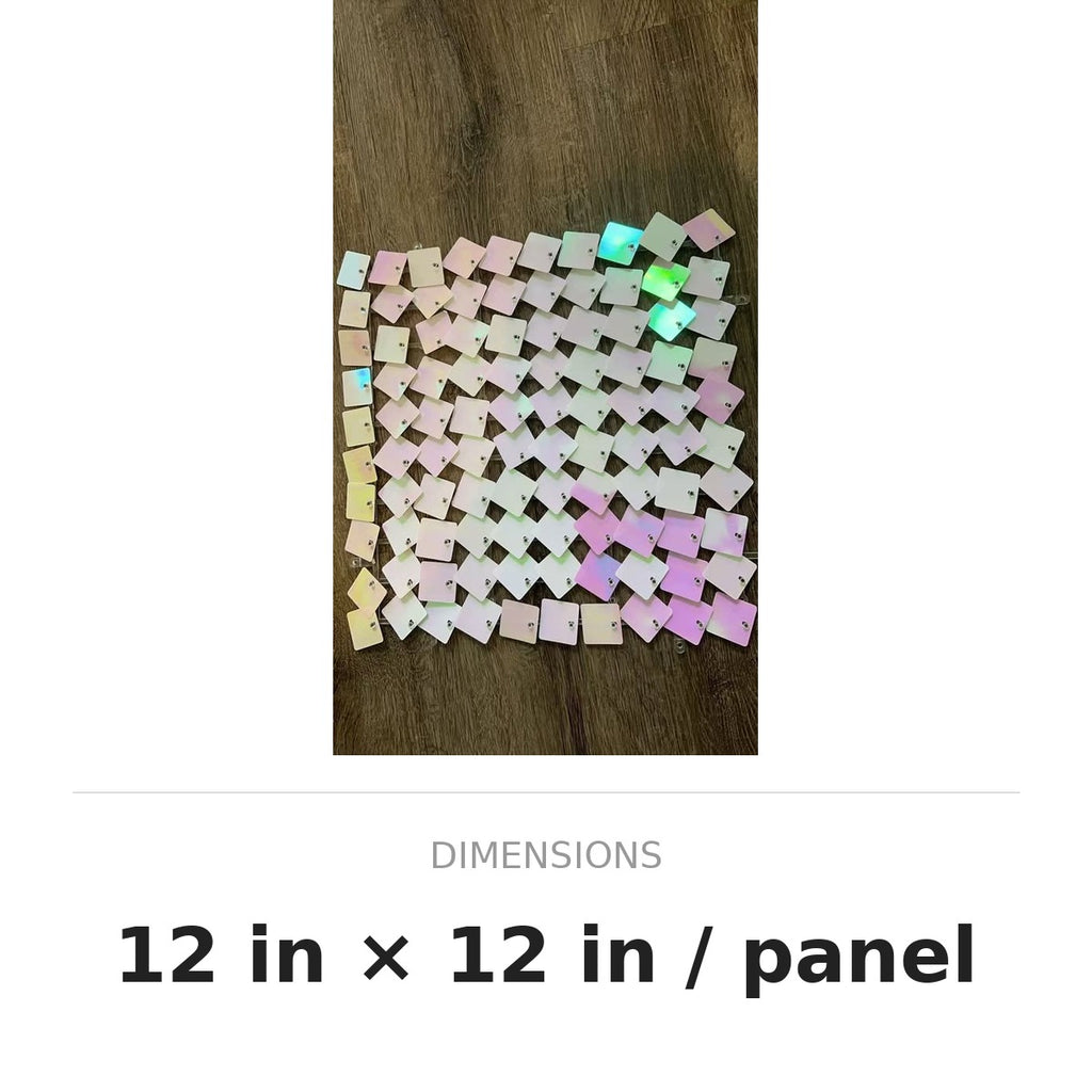 Sequin Shimmer Wall Backdrop Panels – 12 in x 12 in – Photo Booth & Events - Dimensions