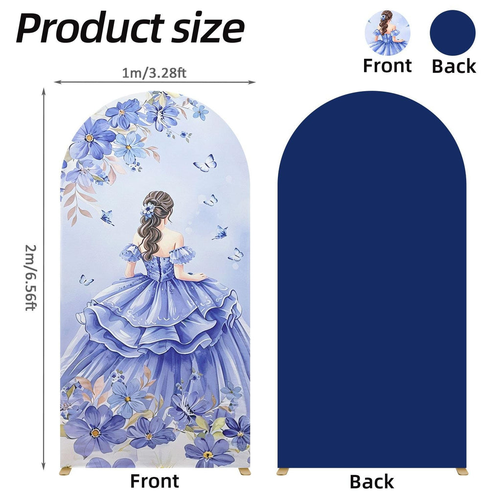 6.6FT Quinceañera Princess Arch Backdrop Cover – Lavender Purple / Navy Blue / Pink, Sweet 15 & 16 Party Decor