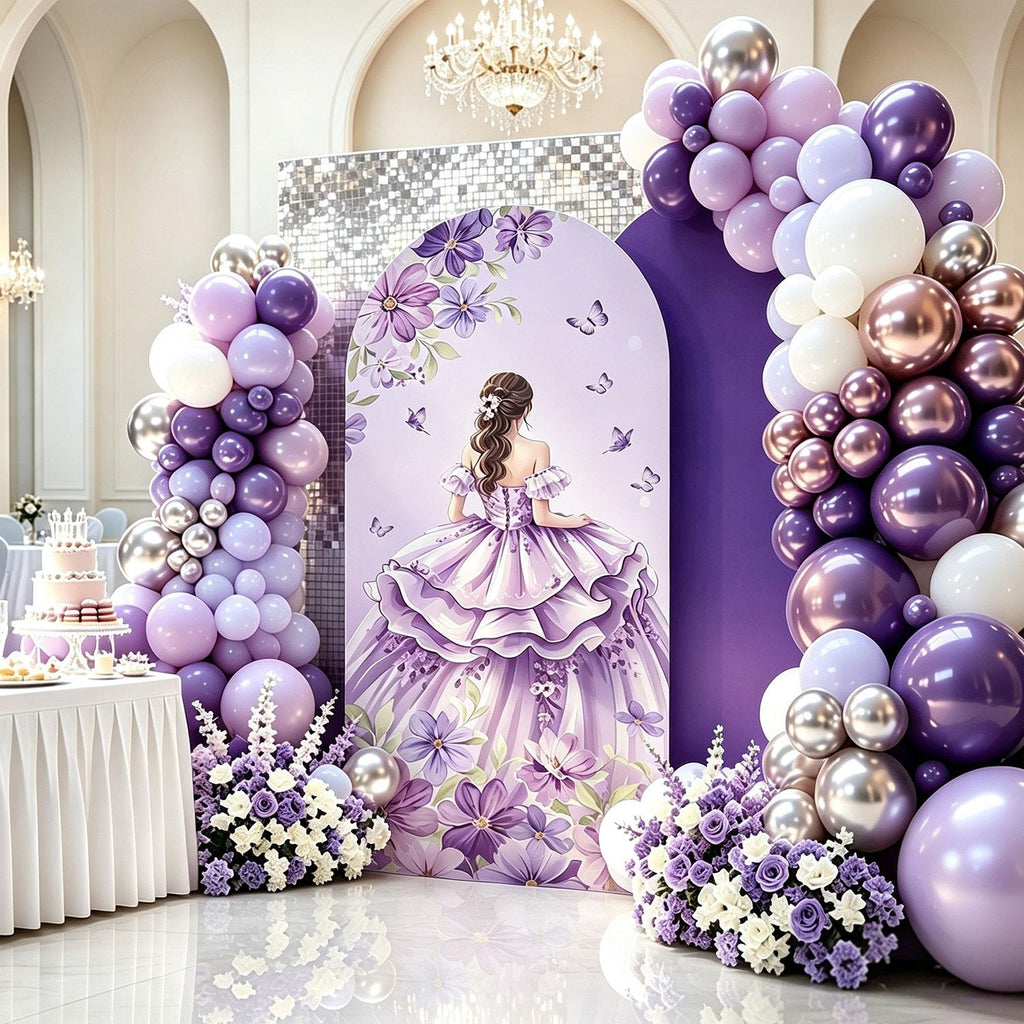 6.6FT Quinceañera Princess Arch Backdrop Cover – Lavender Purple / Navy Blue / Pink, Sweet 15 & 16 Party Decor