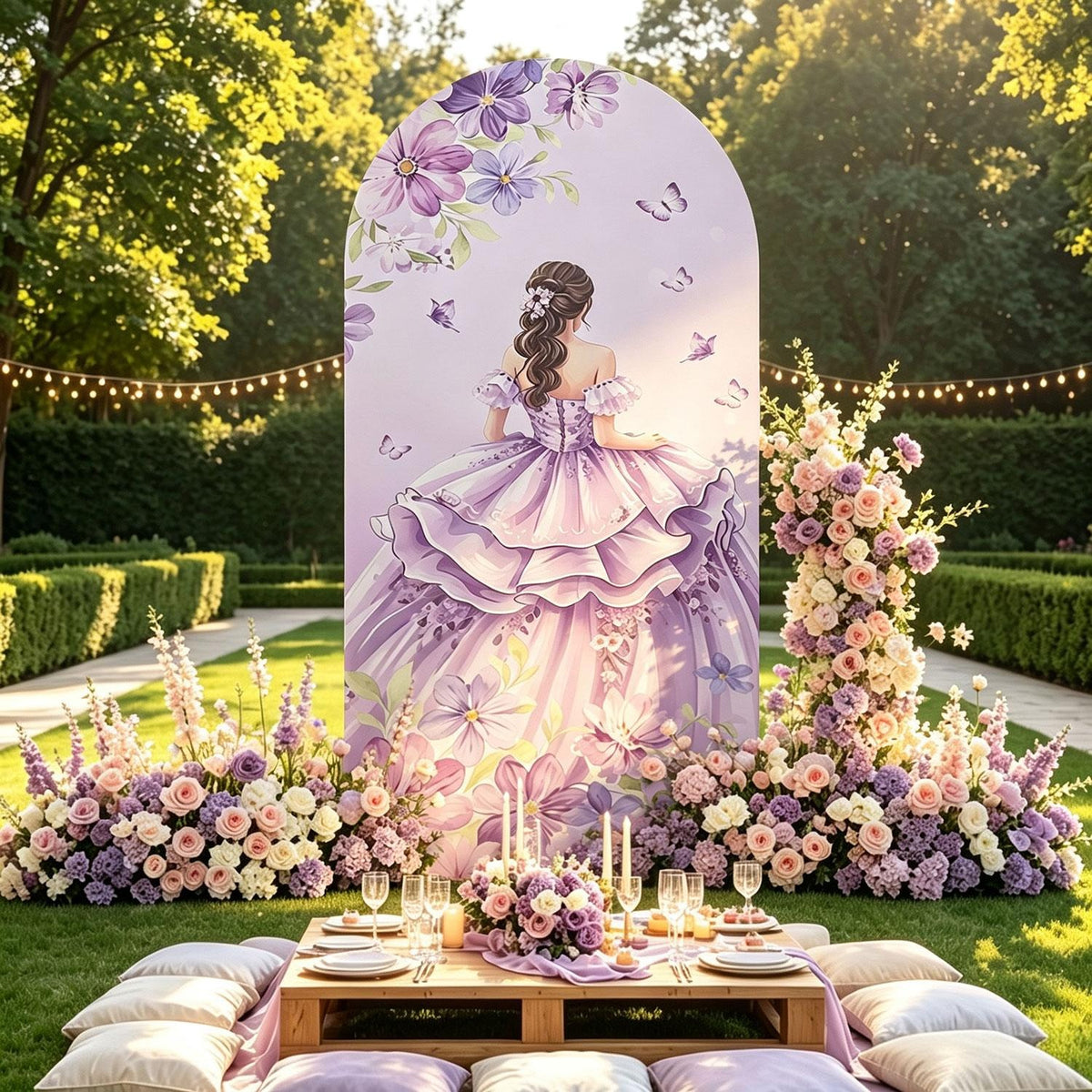 6.6FT Quinceañera Princess Arch Backdrop Cover – Lavender Purple / Navy Blue / Pink, Sweet 15 & 16 Party Decor