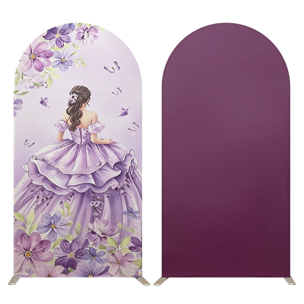 6.6FT Quinceañera Princess Arch Backdrop Cover – Lavender Purple / Navy Blue / Pink, Sweet 15 & 16 Party Decor