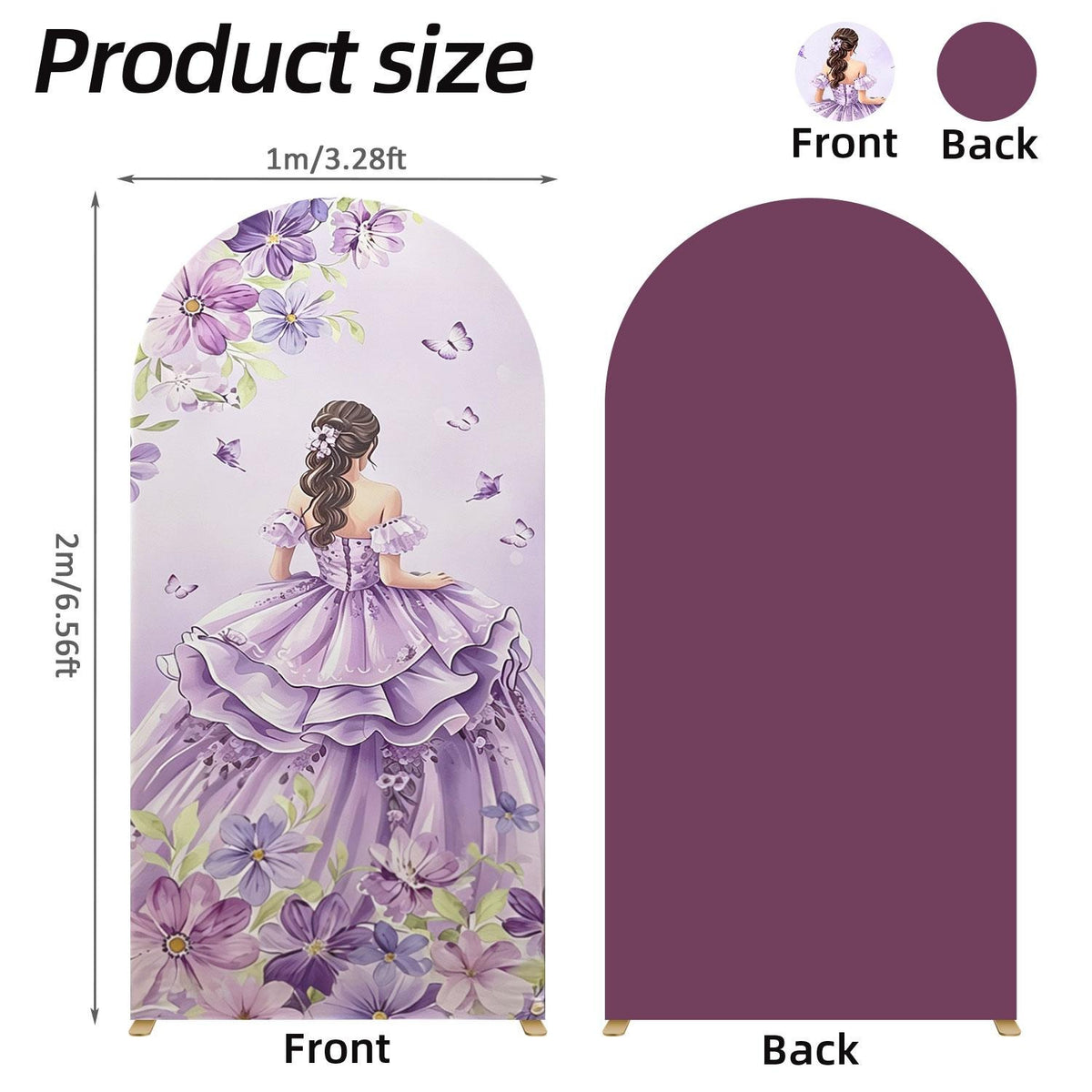 6.6FT Quinceañera Princess Arch Backdrop Cover – Lavender Purple / Navy Blue / Pink, Sweet 15 & 16 Party Decor