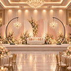 9.84ft Wedding Backdrop Stand, Black Metal Curved Arch Backdrop Stand with Base for Wedding, Party, Event Decoration