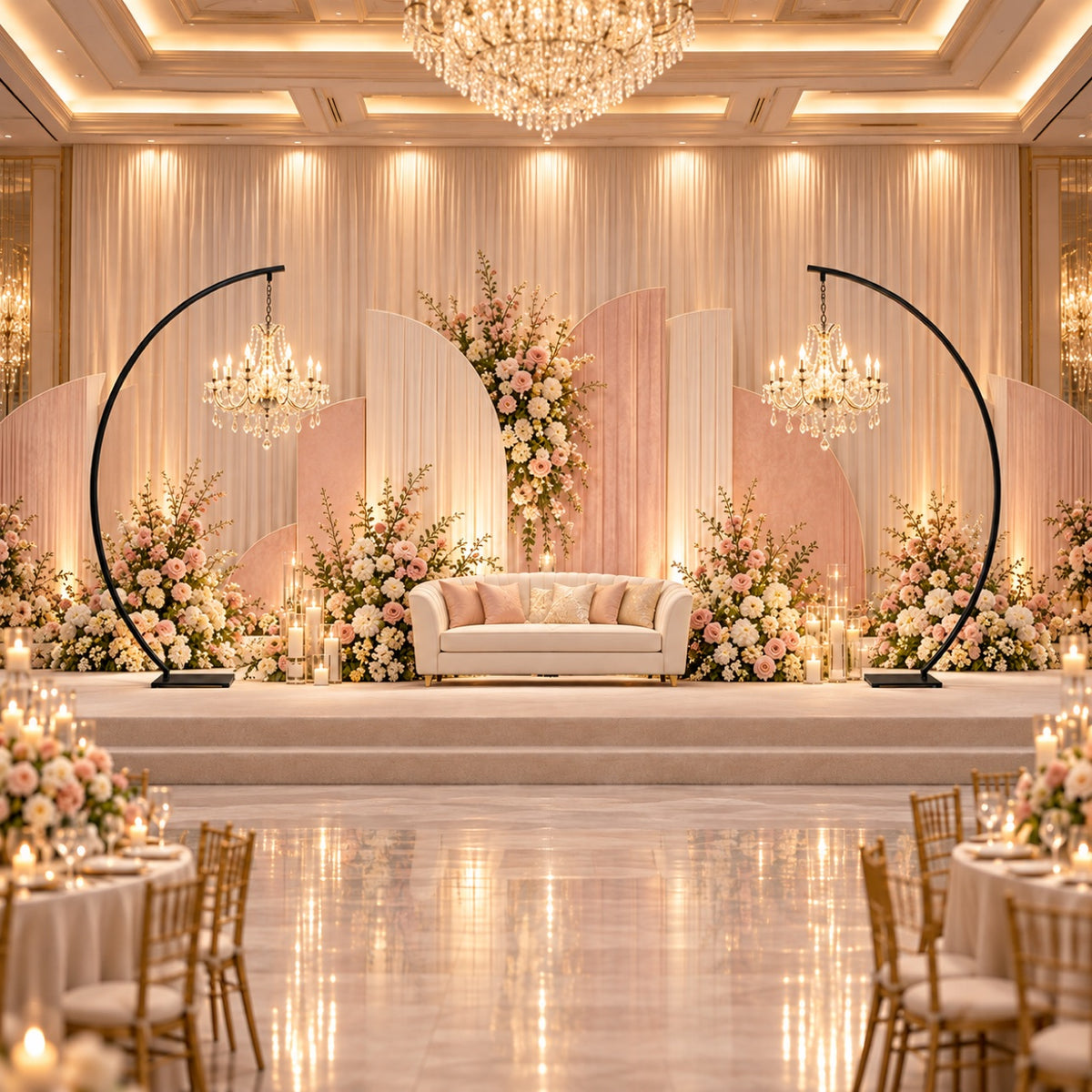 9.84ft Wedding Backdrop Stand, Black Metal Curved Arch Backdrop Stand with Base for Wedding, Party, Event Decoration