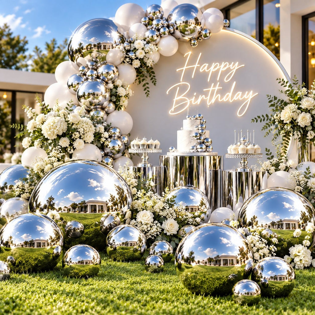 Silver Mirror Decorative Spheres – 15.7in to 59.1in Stainless Steel Reflective Balls for Wedding, Party & Event Decor
