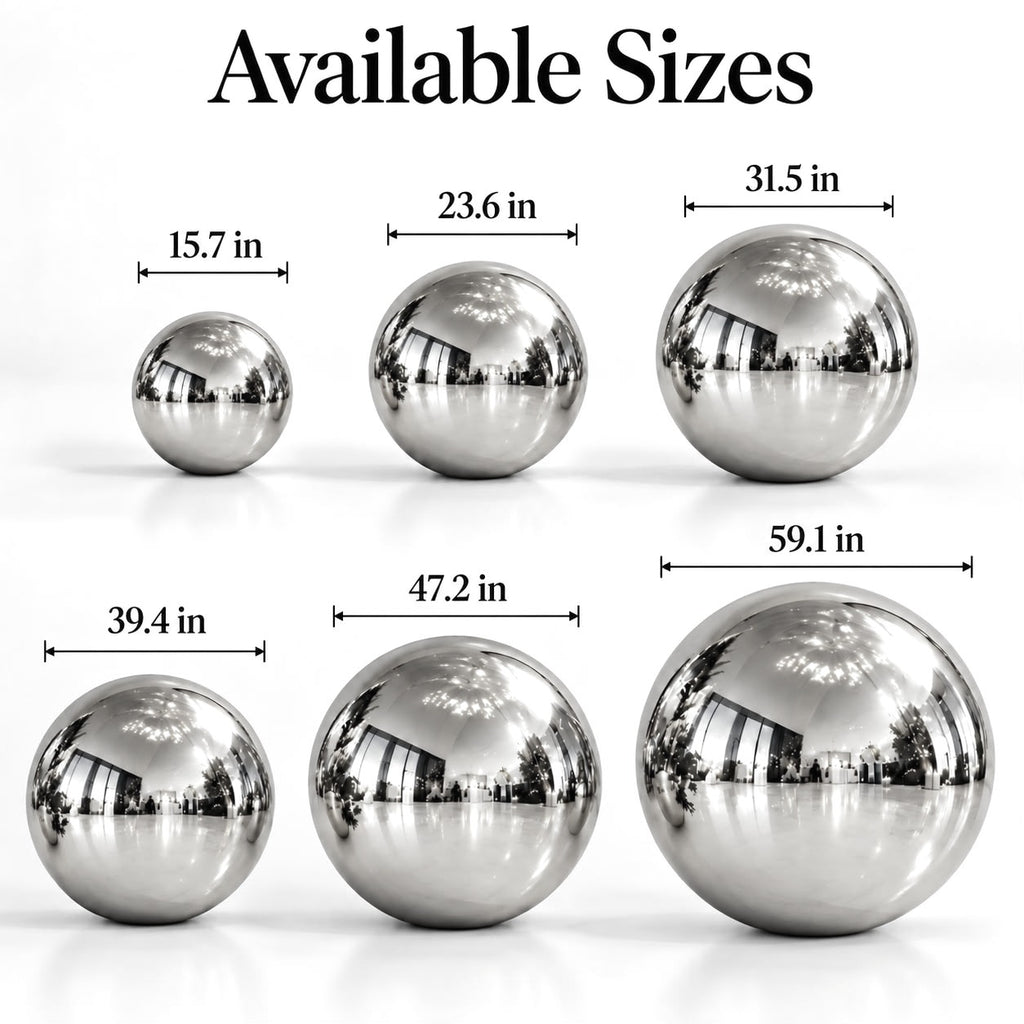 Silver Mirror Decorative Spheres – 15.7in to 59.1in Stainless Steel Reflective Balls for Wedding, Party & Event Decor