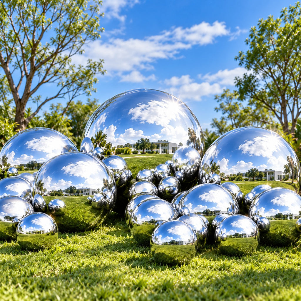 Silver Mirror Decorative Spheres – 15.7in to 59.1in Stainless Steel Reflective Balls for Wedding, Party & Event Decor