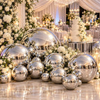 Silver Mirror Decorative Spheres – 15.7in to 59.1in Stainless Steel Reflective Balls for Wedding, Party & Event Decor