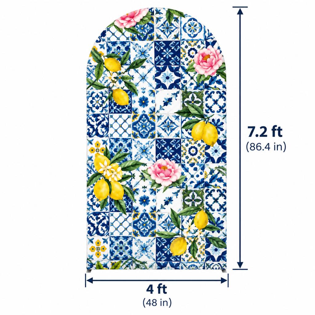 Mediterranean lemon arch backdrop cover - 7.2FT x 4FT size chart